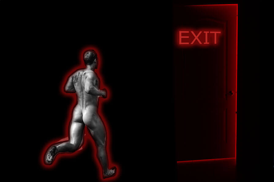Naked man run to the exit